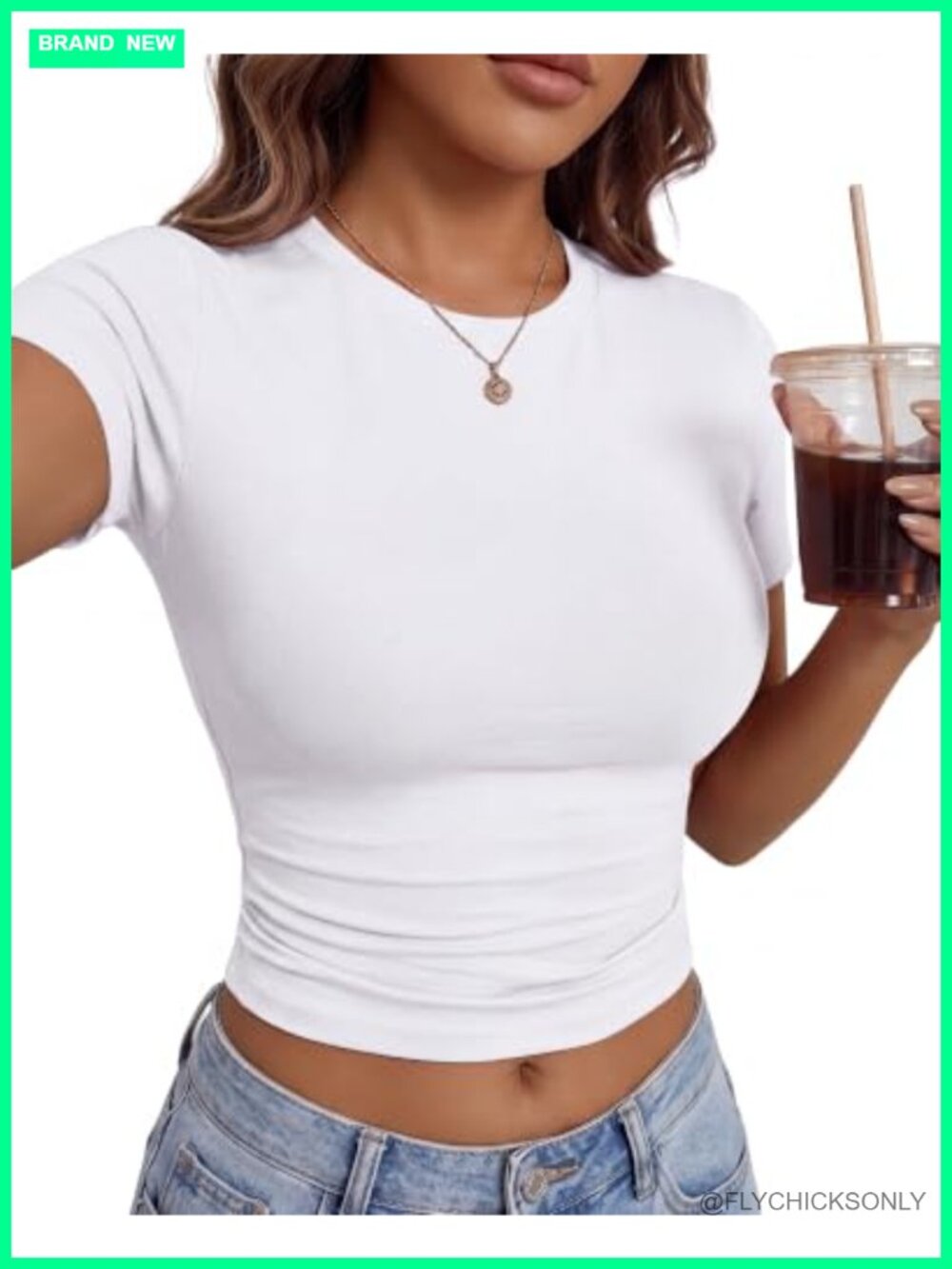 Women's Slim Fit Short Sleeve Crew Neck Crop Tee Basic T-Shirt